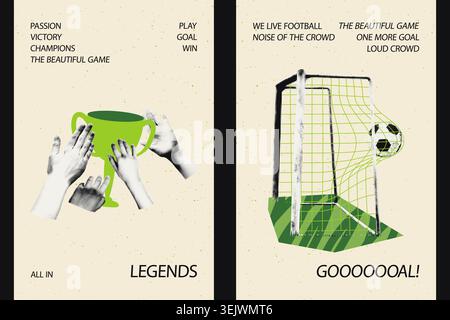 Football soccer halftone collage banners set vector illustration Stock Vector