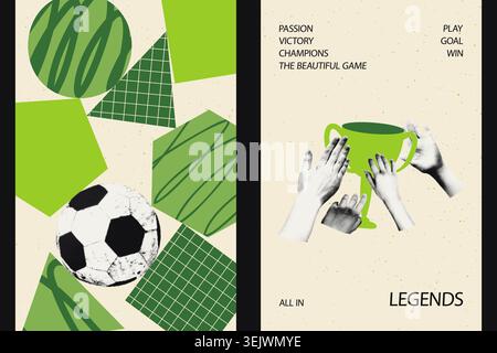 Football soccer halftone collage posters set vector illustration Stock Vector