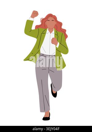Young Woman with red curls celebrates victory.  Stock Vector