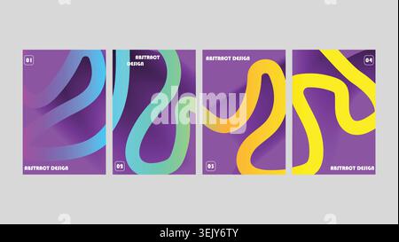 Abstract Purple Gradient Wave Background Collection with Fluid Ribbon Shapes and Modern Geometric Design Stock Vector