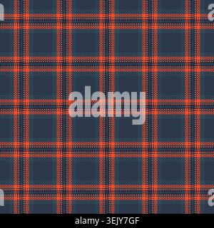 Striking orange and navy pixel art plaid pattern. This seamless digital tartan blends retro gaming style with classic fabric textures, ideal for websi Stock Vector