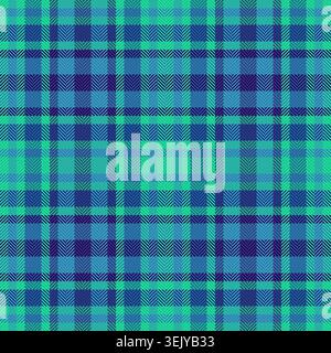 Engaging seamless plaid pattern blending cool blue, vibrant green, and deep teal hues with a subtle herringbone texture. Stock Vector