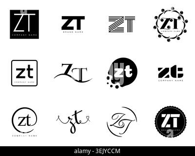ZT logo company template. Letter z and t logotype. Set different classic serif lettering and modern bold text with design elements. Initial font typog Stock Vector