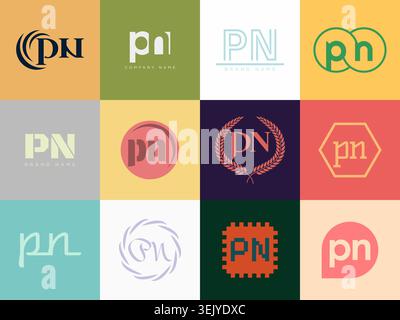 PN logo company template. Letter p and n logotype. Set different classic serif lettering and modern bold text with design elements. Initial font typog Stock Vector