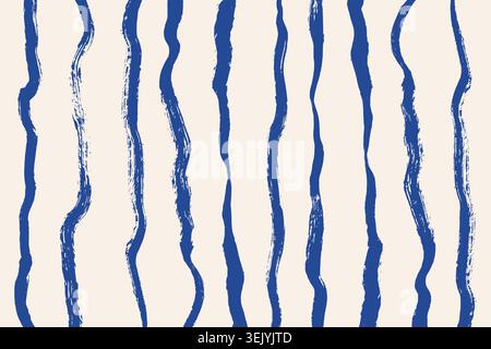 Grunge Blue Stripes Abstract Background. Summer background with blue brushstroke vertical lines. Textured irregular wavy lines vector background Stock Vector