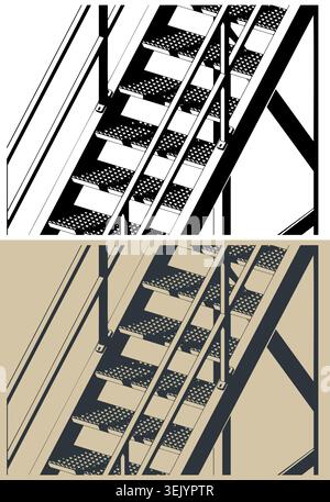 Industrial metal stairs isometric stylized vector illustrations Stock Vector
