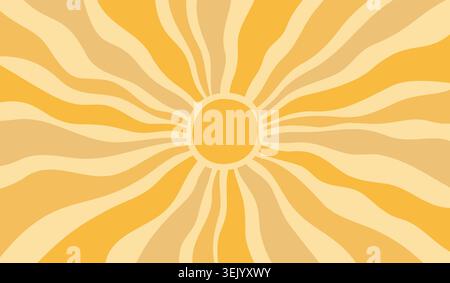 Sun ray pattern. Sun rays background. Wavy summer sunray. Yellow wave patterns. Abstract retro burst. Comic backgrounds. Groovy radial shape. Graphic Stock Vector