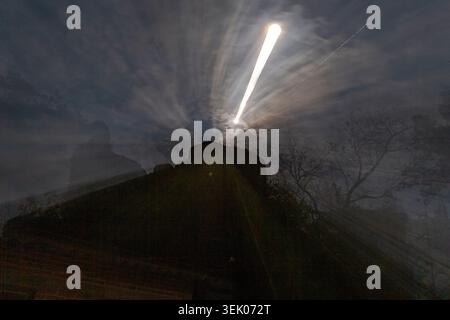 Full moon and moon trail. Amatlán, Morelos, Mexico Stock Photo