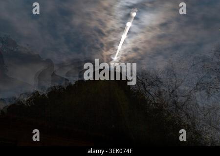 Full moon and moon trail. Amatlán, Morelos, Mexico Stock Photo