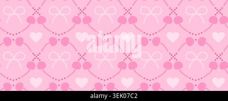 Cute Pink Cherry Bow Check Pattern Retro Valentine Seamless Design Stock Vector