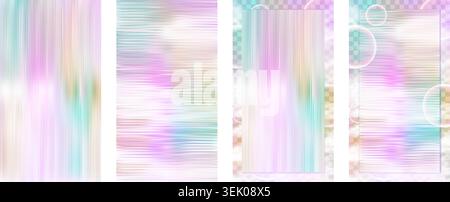 A collection of ethereal pastel backgrounds with a soft iridescent glass distortion effect. Stock Vector