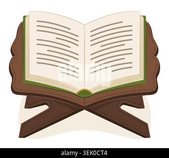 Al-Quran Puts on Wooden Book Stand for Islamic Scripture Holy Book and Religion Concept Illustration Clip Art Stock Vector