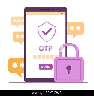 Security Lock Shield on Smartphone with OTP PIN Password Confirmation to Protect Online Digital Privacy Data for Cyber Security Technology Concept Stock Vector