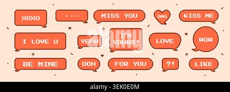Set of geometric dialog balloons in red colors. Valentines chat or message bubble. Love vector illustration for think box or comment frame Stock Vector