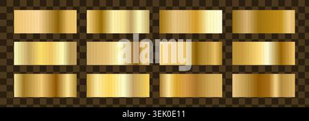 Metallic Gold gradients. Copper Foil for luxury Palette. Swatch degrade strips. Shiny holographic frames. Vector backgrounds with borders Stock Vector