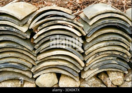 Stacked Traditional Curved Roof Tiles Stock Photo