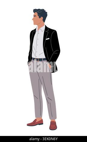 Elegant business man stands with relaxed posture. Stock Vector