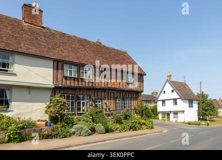 Historic buildings in centre of village, Debenham, Suffolk, England, UK including Bleak House on left built circa 1540 Stock Photo
