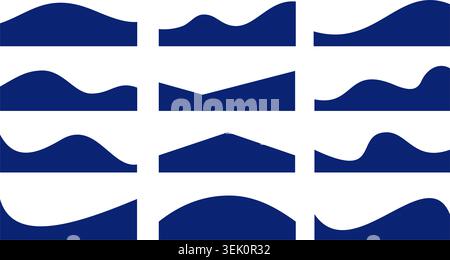 Wavy divider shape. Vector borders and abstract curved header set on white background. Bottom elements for webpage and templates. Simple separator Stock Vector