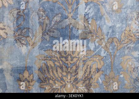 Blue and gold vintage damask fabric texture Stock Photo