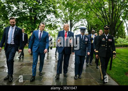 President Donald Trump departs after speaking at a campaign rally at ...