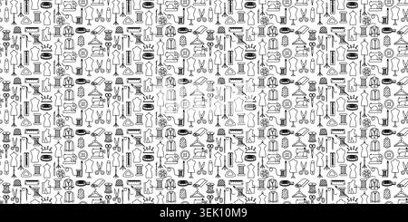 Black and white seamless pattern background with sewing and tailoring tools. Monochrome doodle textures for dressmaking. Vector illustration. Stock Vector