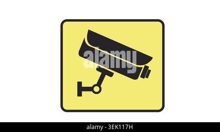 CCTV security camera warning sign icon on yellow background vector Stock Vector