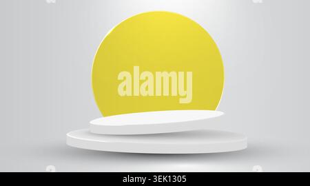 Minimalist product display stand with yellow glass circle background. Abstract scene for presentation. Vector illustration Stock Vector
