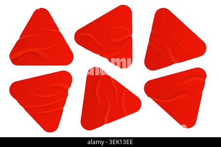 Set of wrinkled red triangle sticker labels isolated on white background. Vector illustration. Stock Vector