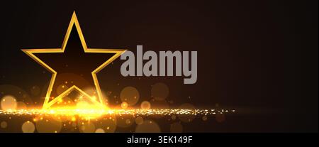 Golden star banner with glowing lights. Vector illustration Stock Vector