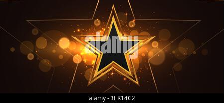 Golden shining star with bokeh light. Festive banner with glow. Vector illustration Stock Vector