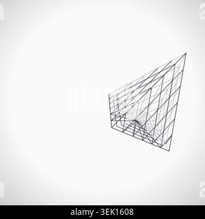 Modern technology-inspired 3D wire pyramid with layered lines and connection points Stock Vector