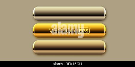 Set of golden metallic UI buttons for web design and interfaces. Vector illustration. Stock Vector