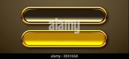 Glossy golden web buttons on dark background. Premium UI elements for website design. Vector illustration Stock Vector