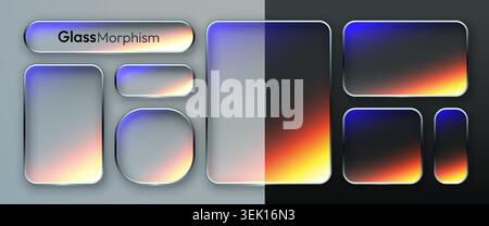 Glassmorphism UI elements and frames set with frosted effect and gradients. Modern interface Vector illustration Stock Vector