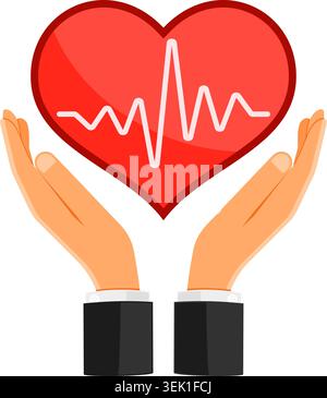 Insurance Flat Icons for Poster, Web Site, Advertising like Heart and Hands. Stock Vector
