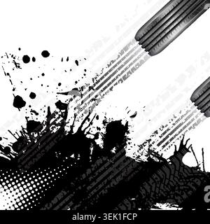 Racing Concept - Flags, Tires and Tracks, grunge vector background Stock Vector