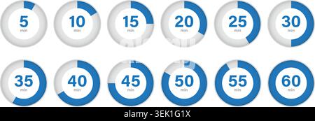 Circular Countdown Timer Progress Indicators Set with 5 to 60 Minute Duration Infographic Elements Stock Vector