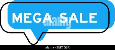 Speech banner and blue shade with word mega sale on white background Stock Vector