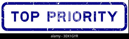 Grunge blue top priority word rubber square seal stamp on white background Stock Vector