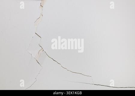Large Structural Crack in White Plaster Wall Stock Photo
