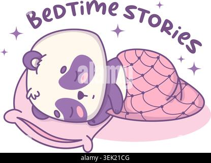 Cute Panda Bear Sleeping On Side On Pillow Under Blanket. Lazy Kawaii Cartoon Cool Character Animal With Slogan. Vector Illustration. Stock Vector