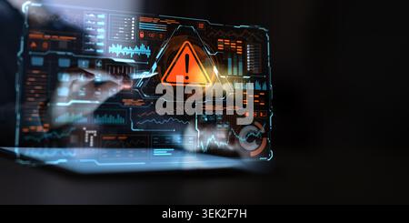 Digital warning alert interface for risk management with advanced data visualization and interactive design Stock Photo