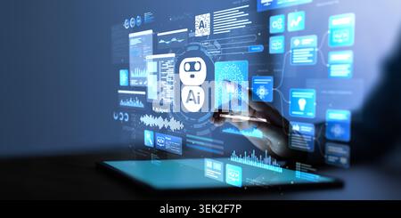 AI artificial intelligence platform for data analysis and business automation with interactive digital interface Stock Photo