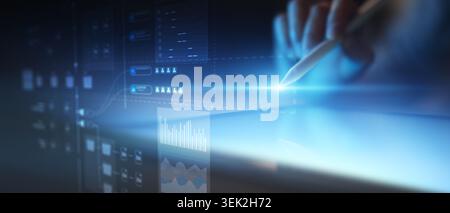 Digital Workflow Automation Interface with Smart Data Structure and Process Visualization. Stock Photo