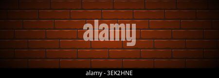 Realistic brick wall. Dark red nightly brick background design. Vector illustration abstract banner Stock Vector