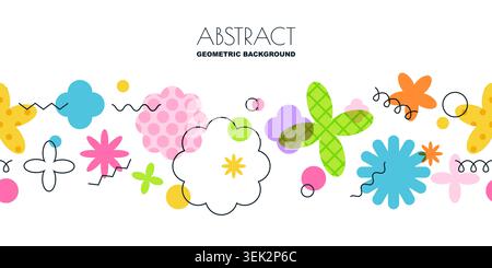 Abstract floral seamless horizontal background. Summer spring flowers with geometric patterns. Vector design template for holiday decoration, banner, Stock Vector