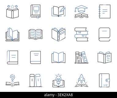 Book and Reading Line Icons Set Open Book, Textbook, Notebook, Library, Literature, Study, Knowledge Editable Stroke Vector Illustration Stock Vector