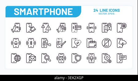 Phone app icons. Digital line web device, money payment report or wallet secure message. Internet card pay. Smartphone minimal outline, navigation settings. Online payments. Vector isolated logo set Stock Vector