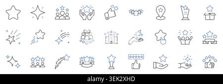 Rating and Review Line Icons Set Star Rating, Customer Feedback, Favorite, Reputation, Satisfaction, Quality Score Editable Stroke Vector Illustration Stock Vector